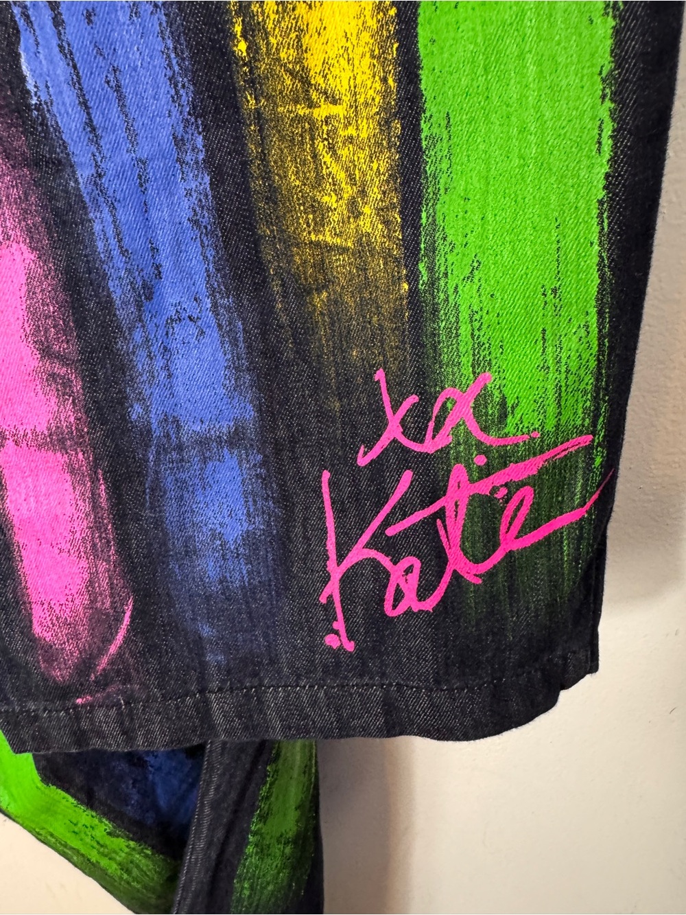 NWT Kate Hewko One Size OS Bedazzled Paint Stroke Denim Overalls Wearable Art - Picture 5 of 6